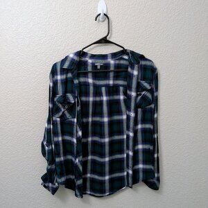 Charlotte Russe blue and green plaid button up - Size XS